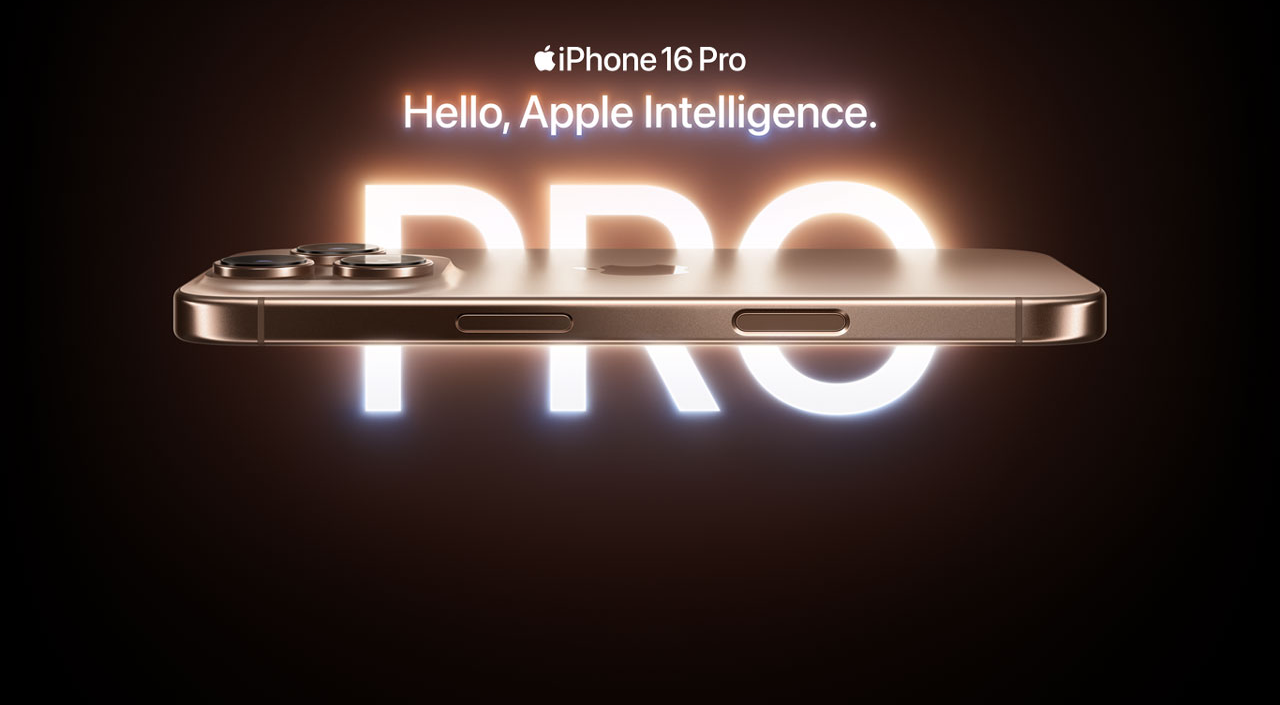 iPhone 16 Pro. Graphic says Helo, Apple Intelligence.