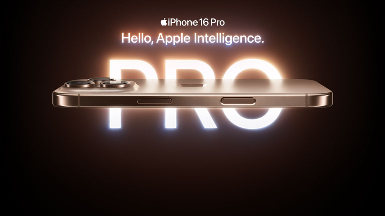 iPhone 16 Pro. Graphic says Hello, Apple Intelligence.