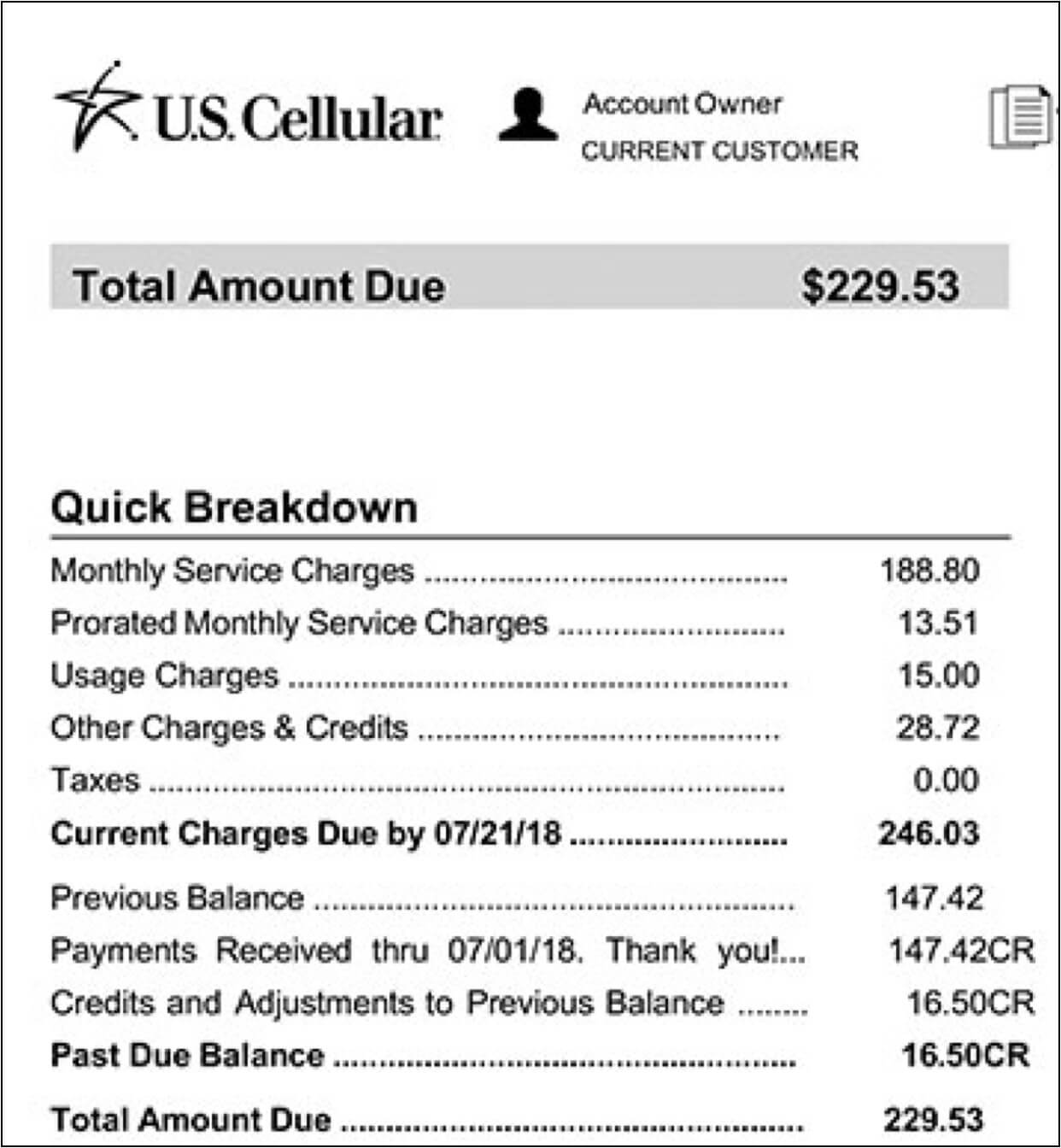 Account Total and Quick Breakdown